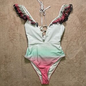 Elegant Ruffled Gradient One Piece Swimsuit